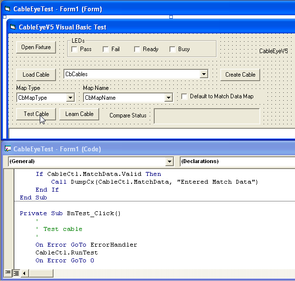 Visual Basic Editing Screen with Cable Tester API