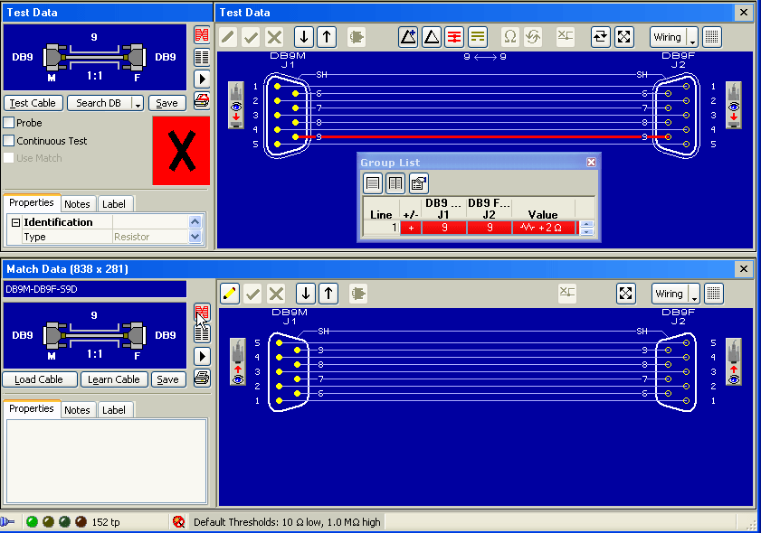 Resistance testing errors appear highlighted in red.