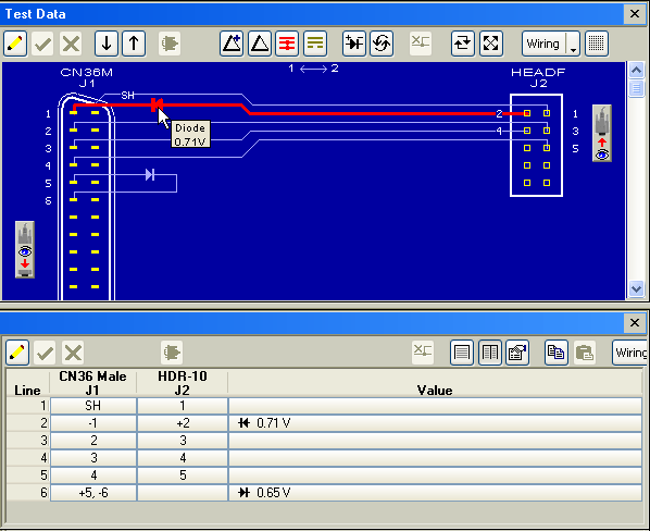 Check diode forward voltage with the CableEye harness tester.