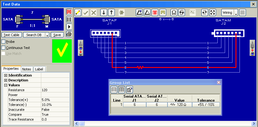 The CableEye cable tester shows conductor resistance superimposed on the wiring graphic.