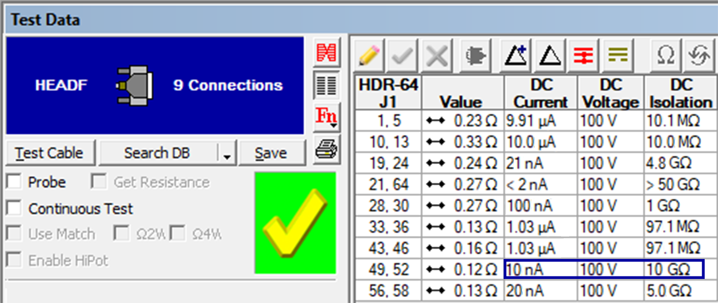 Screenshot of 10GΩ Isolation Measurement