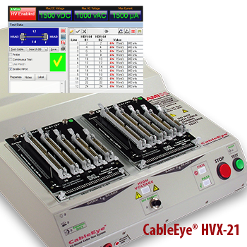 HVX21 with overlay of dynamic GUI showing 4 wire test in operation (netlist and wiring schematic)