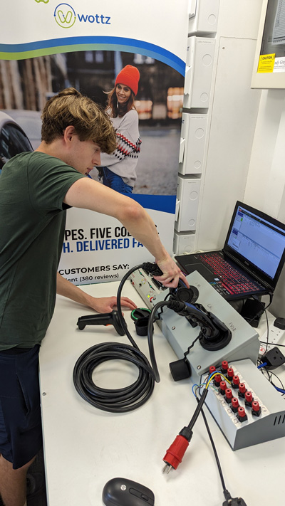 EV Cable under test with a CableEye tester