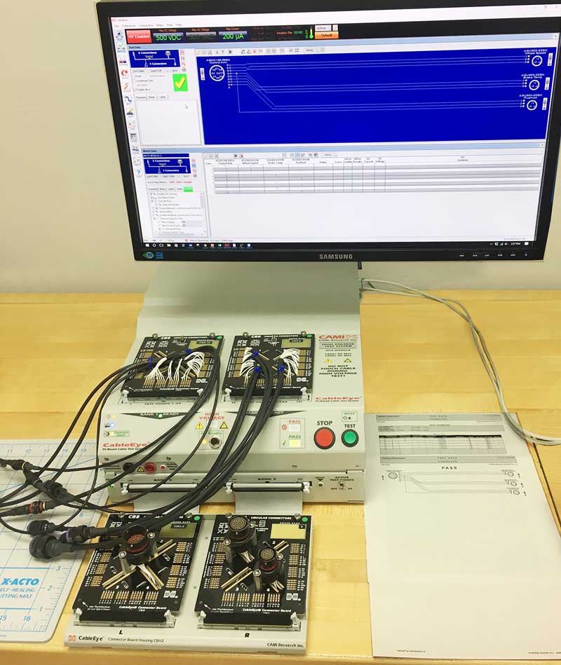 CableEye HiPot Tester and software showing wiring diagram and netlist