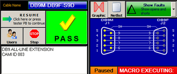 Screenshot of CableEye automation pass/fail check screen.