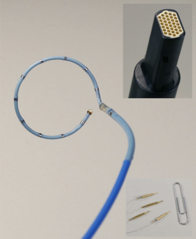 An image of a medical catheter tested with CAMI's cable testing equipment.