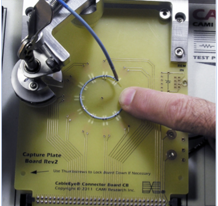 Image of interface fixture for testing continuity of catheter.