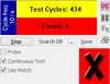 Screenshot of real-time intermittence testing identifying the number of passes and errors