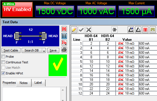 Results of a multiconductor 4-Wire resistance measurement.