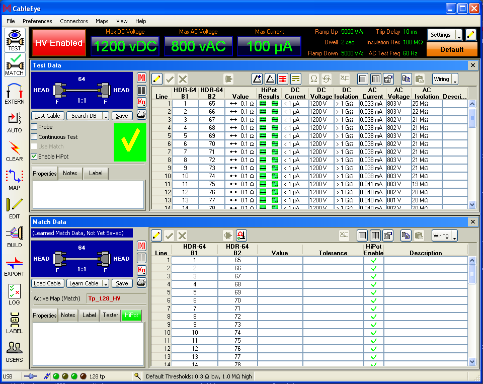 Cable testing data appears in this detailed netlist.