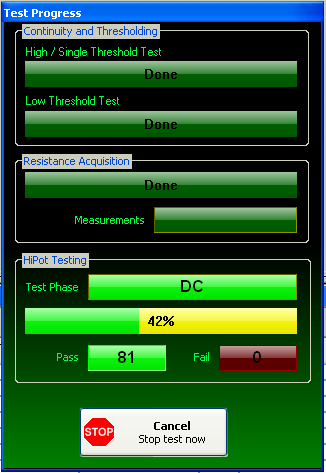 HiPot Test Progress Screenshot