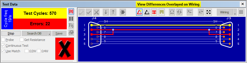 Resistance testing errors appear highlighted in red.