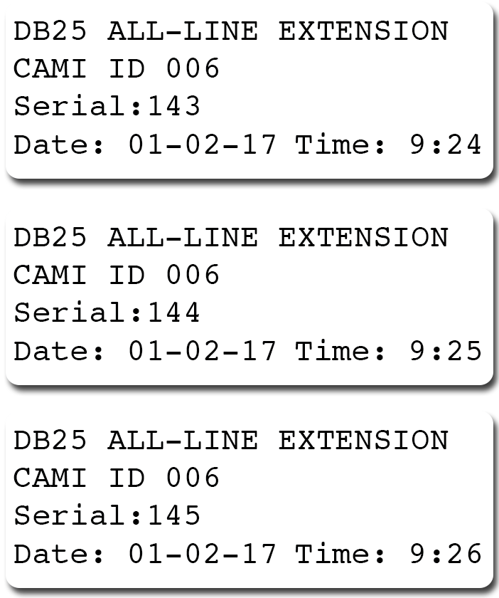 3 lables with sequential serial numbers