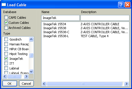 Cable selection screen